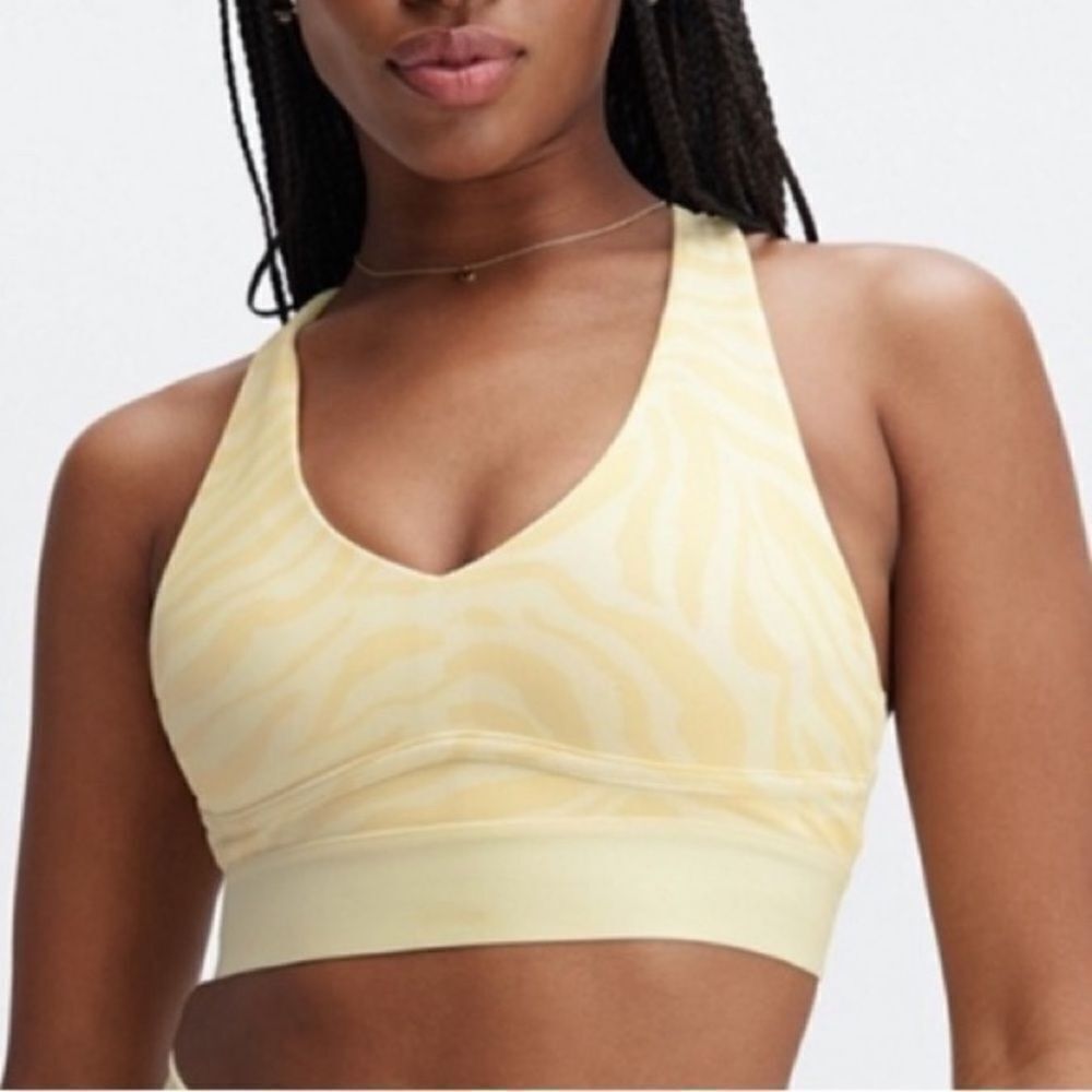 Fabletics all day everyday zebra v neck padded sport bra yellow gray